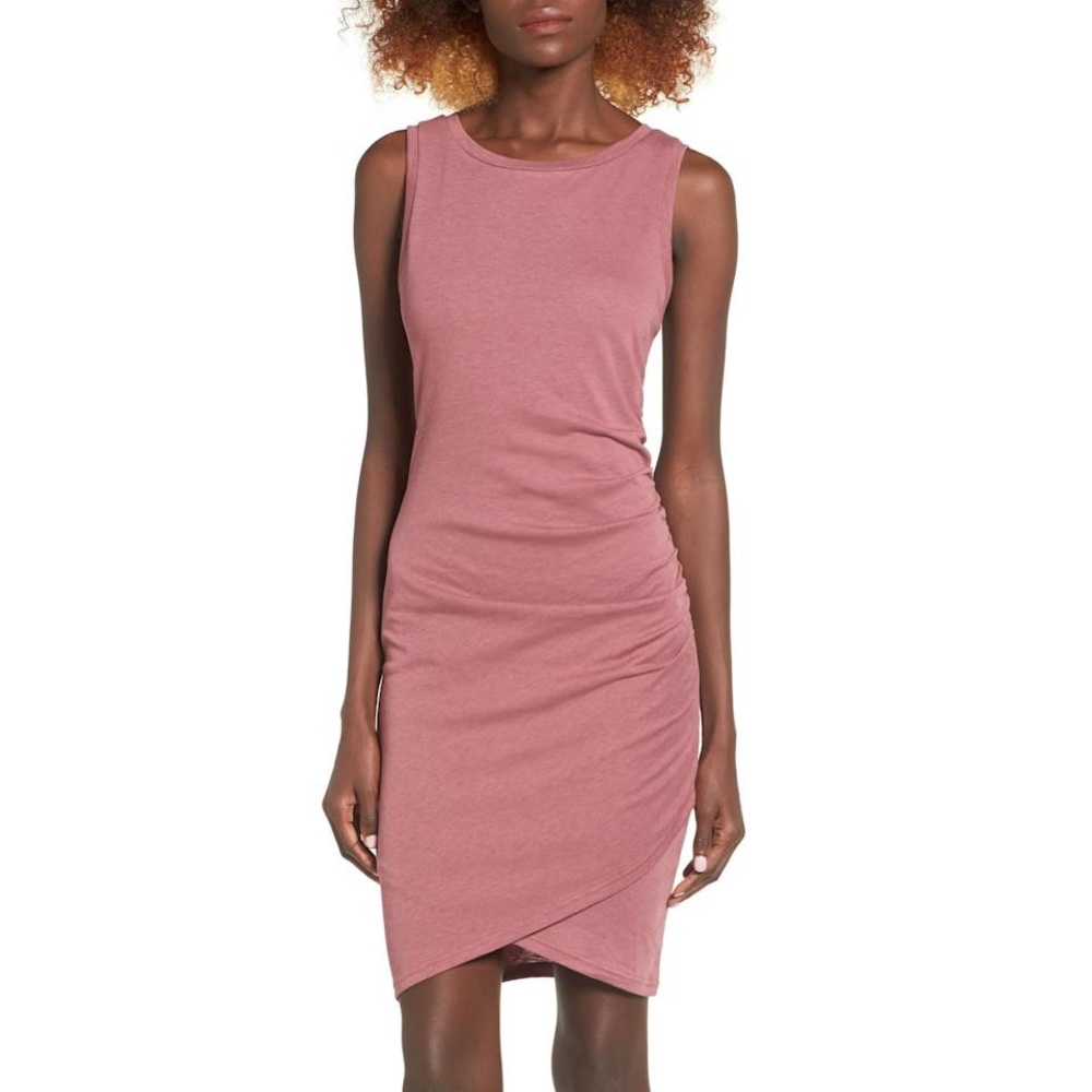 Leith Ruched Body-Con Tank Dress Burgundy Rose